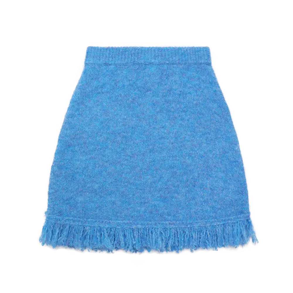 Twisted Bread Dog Alpaca-Feel Knit Skirt - 110cm / Blue