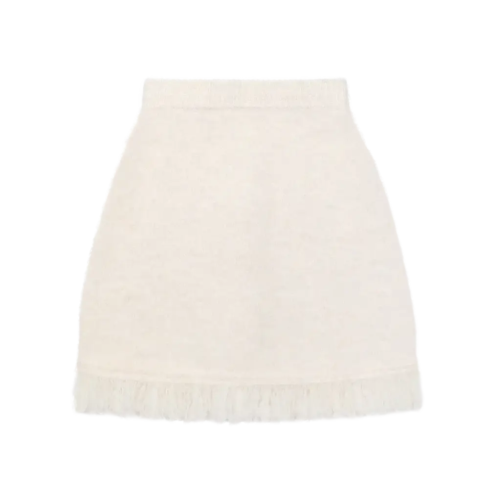Twisted Bread Dog Alpaca-Feel Knit Skirt - 110cm / White