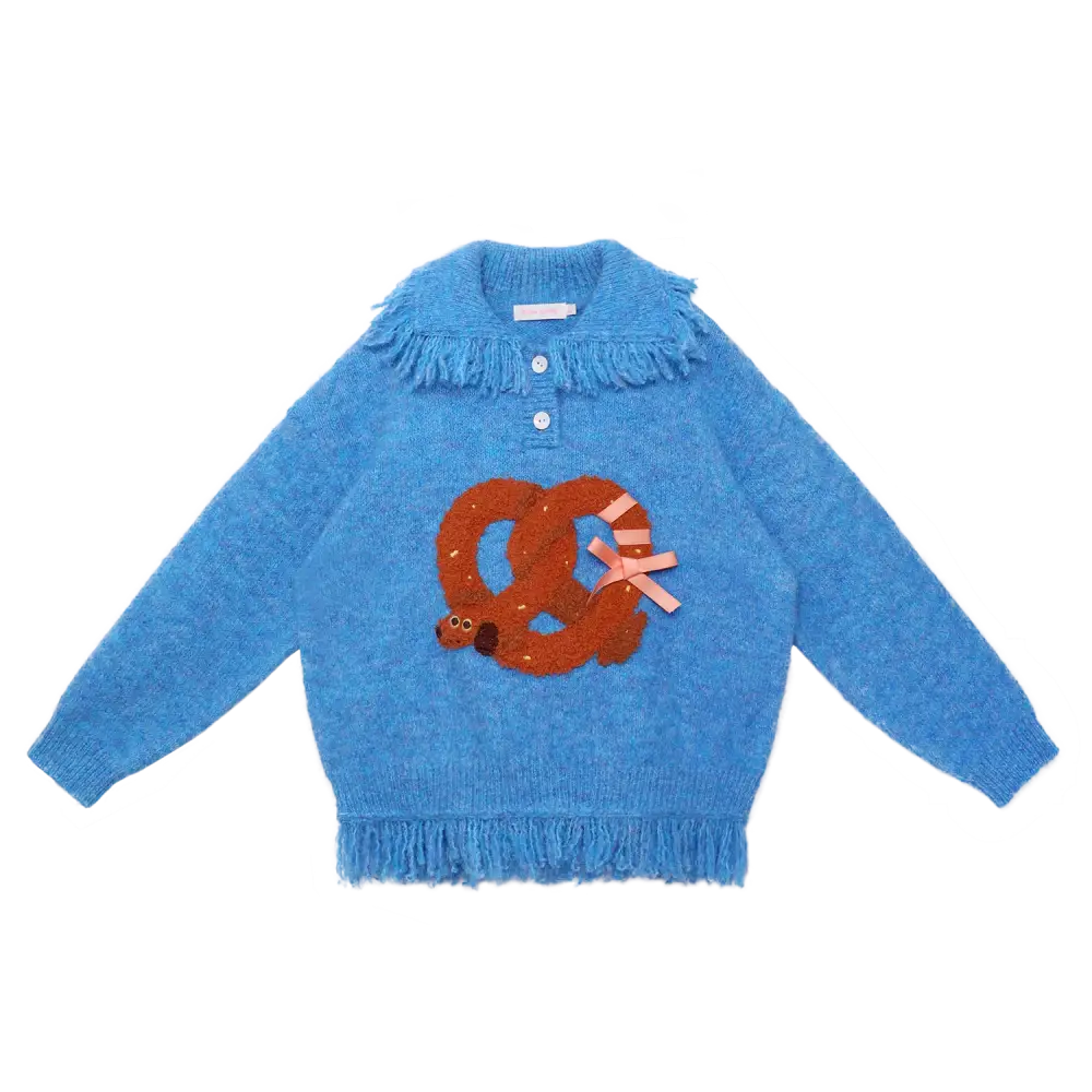 Twisted Bread Dog Alpaca-Feel Knit Sweater - 110cm / Blue