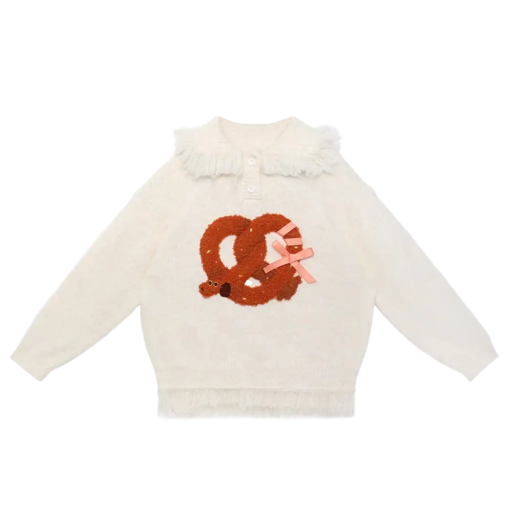 Twisted Bread Dog Alpaca-Feel Knit Sweater - 110cm / White